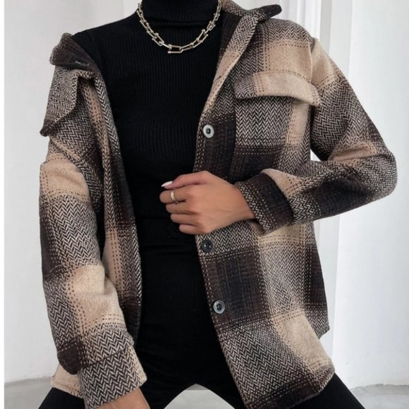 . Jackets & Blazers - plaid print button up overcoat fall winter casual trending
